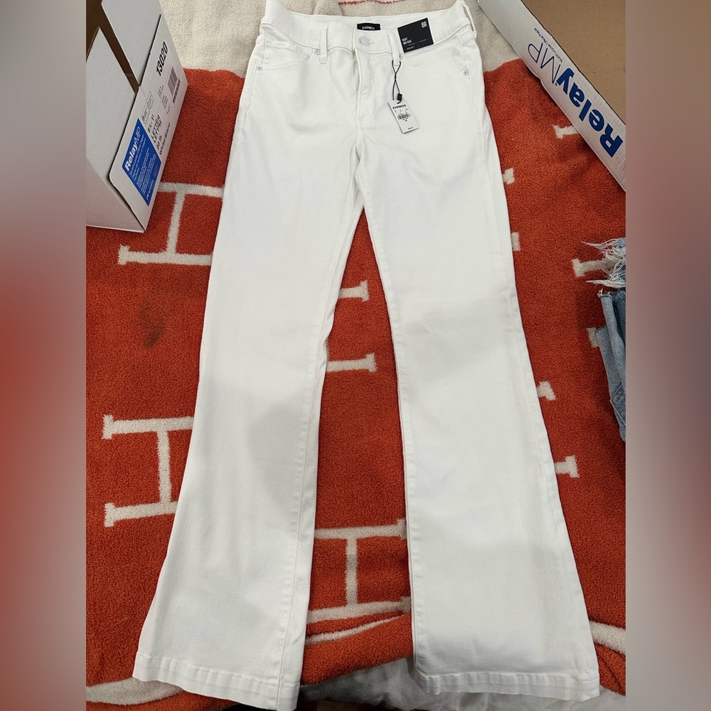 White Boot Cut Mid Rise Jeans